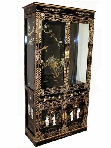 Hand painted chinese lacquer curio cabinet oriental