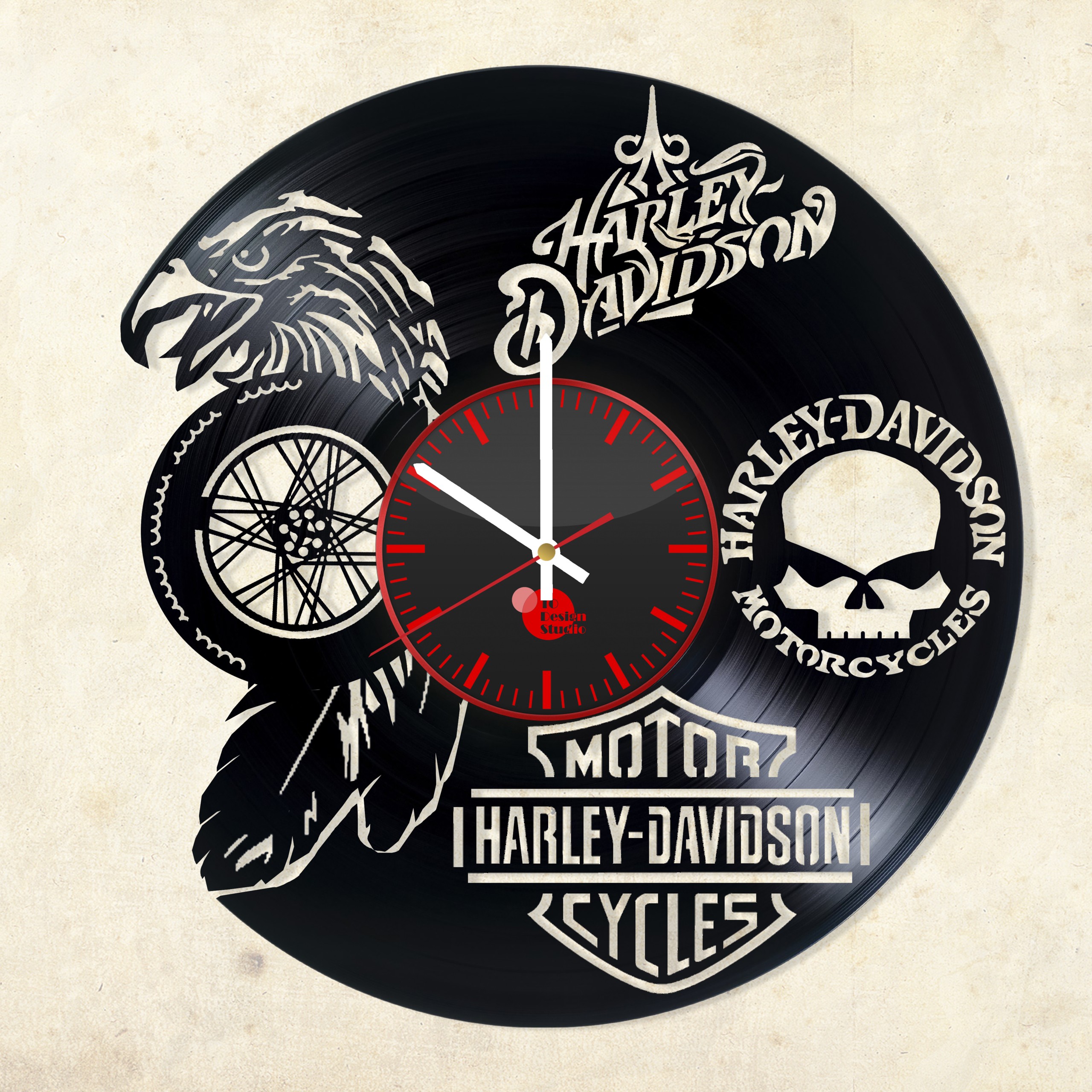Harley davidson attributes handmade vinyl record wall
