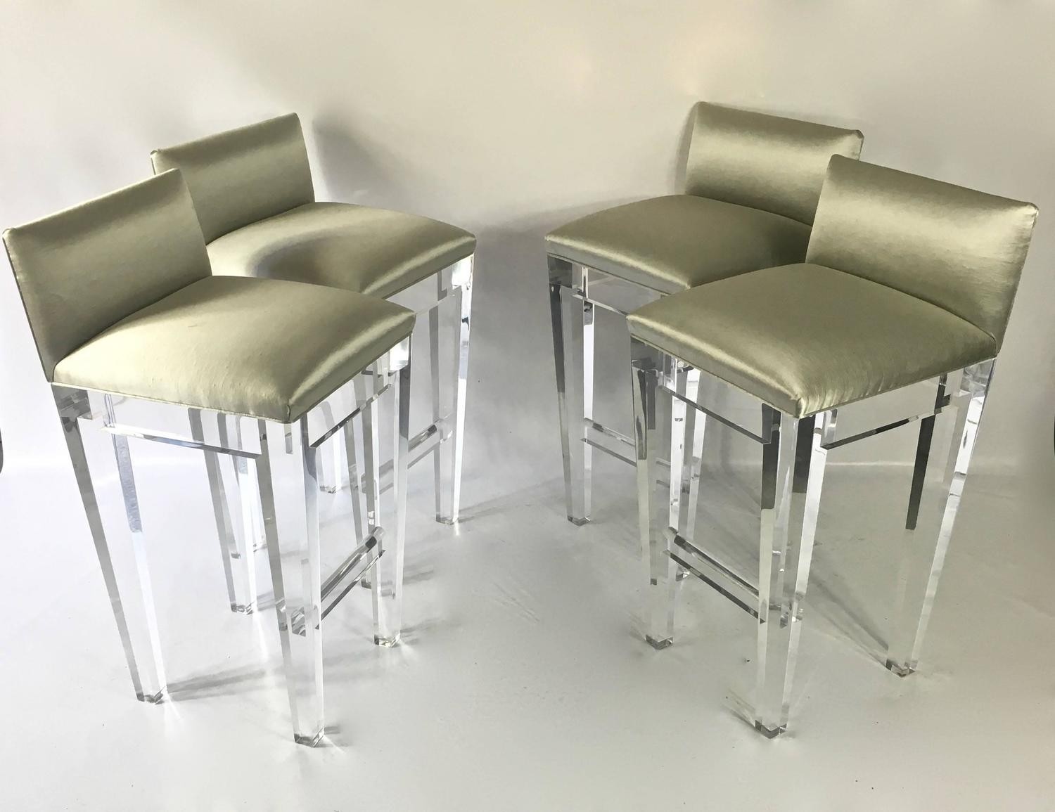 Incredible lucite bar stools set of four with silk 5