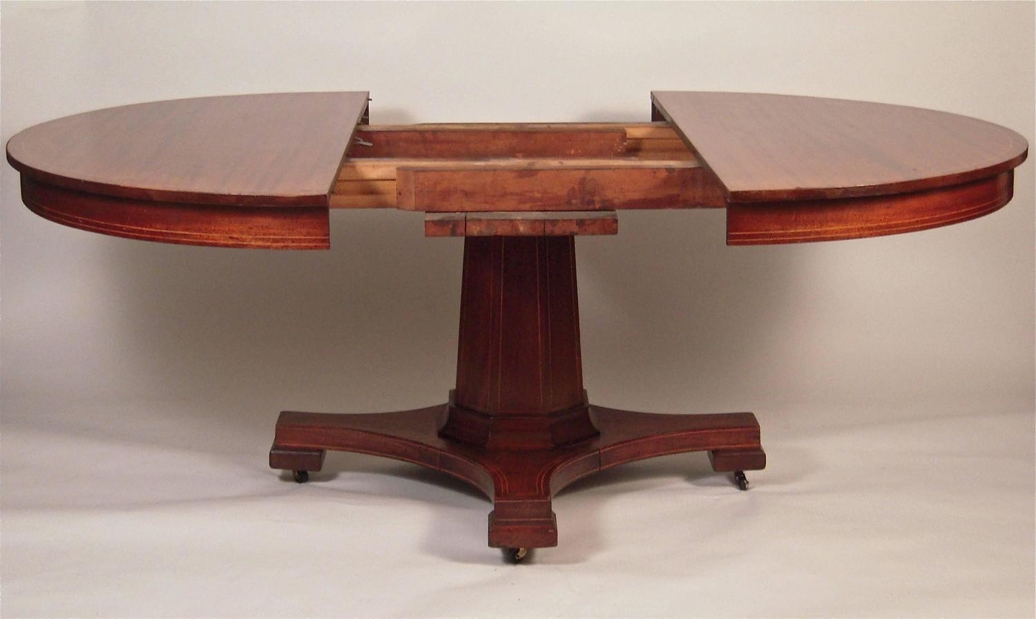 Inlaid mahogany round extension dining table 54 diameter 1