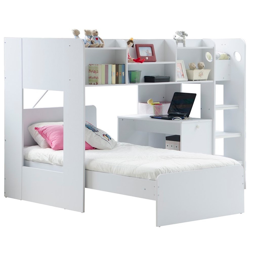 Kids wizard l shaped bunk bed in white flair furniture