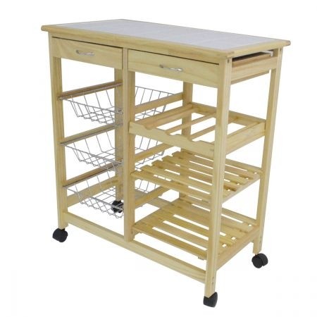 Kitchen cutting table trolley chopping bench wine rack 2 1