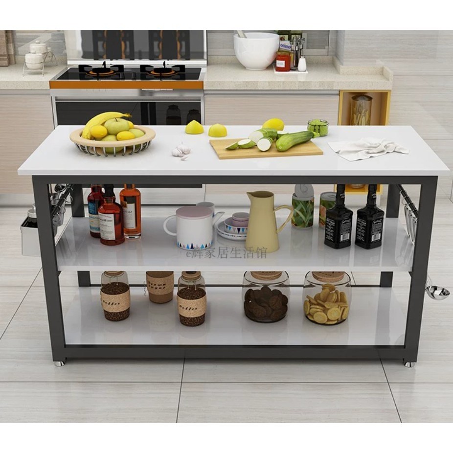 Kitchen cutting table with multi function 3 layer storage