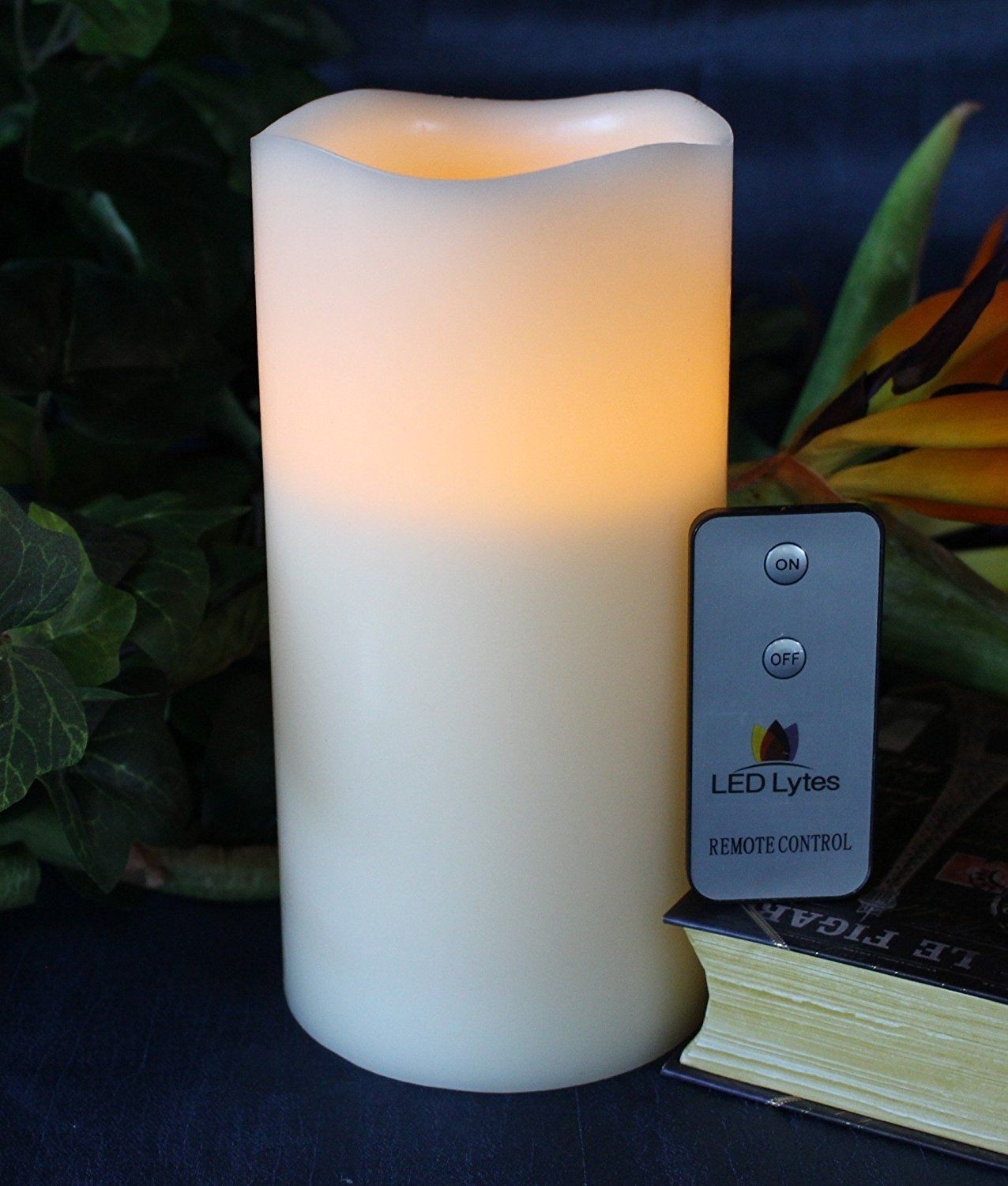 Large flameless pillar candle with remote control by led