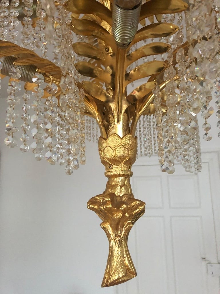 Large palm tree chandelier gilt bronze and crystal circa 1