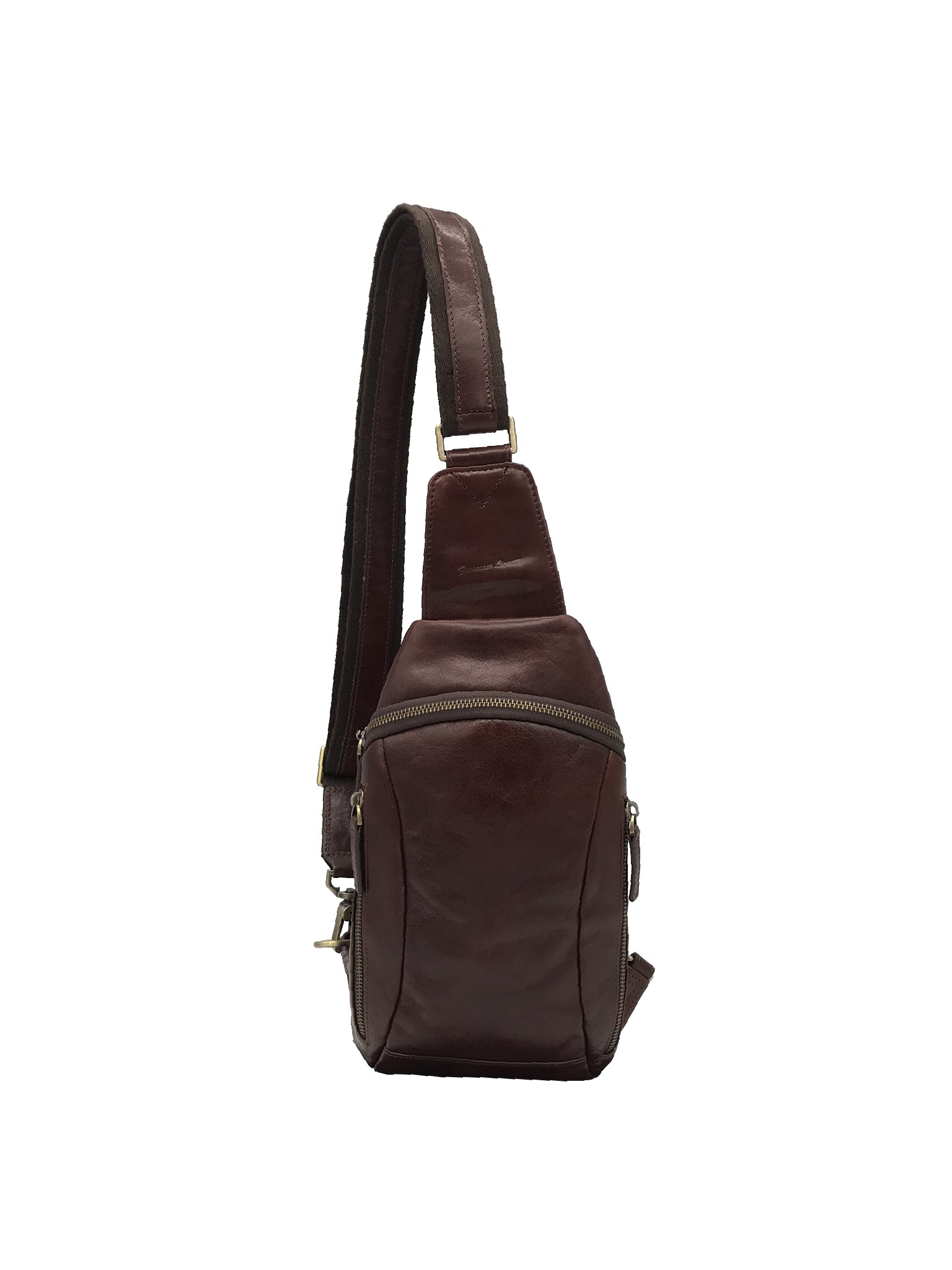 Leather sling bag made in italy with open back pocket