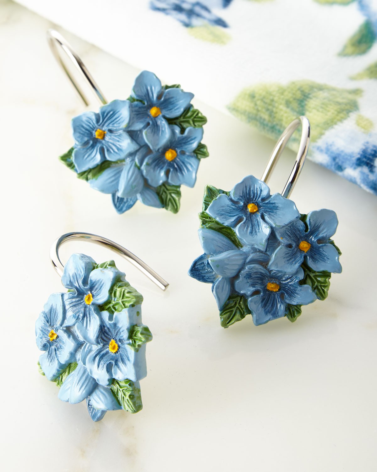 Lenox blue flower garden shower curtain hooks set of 12