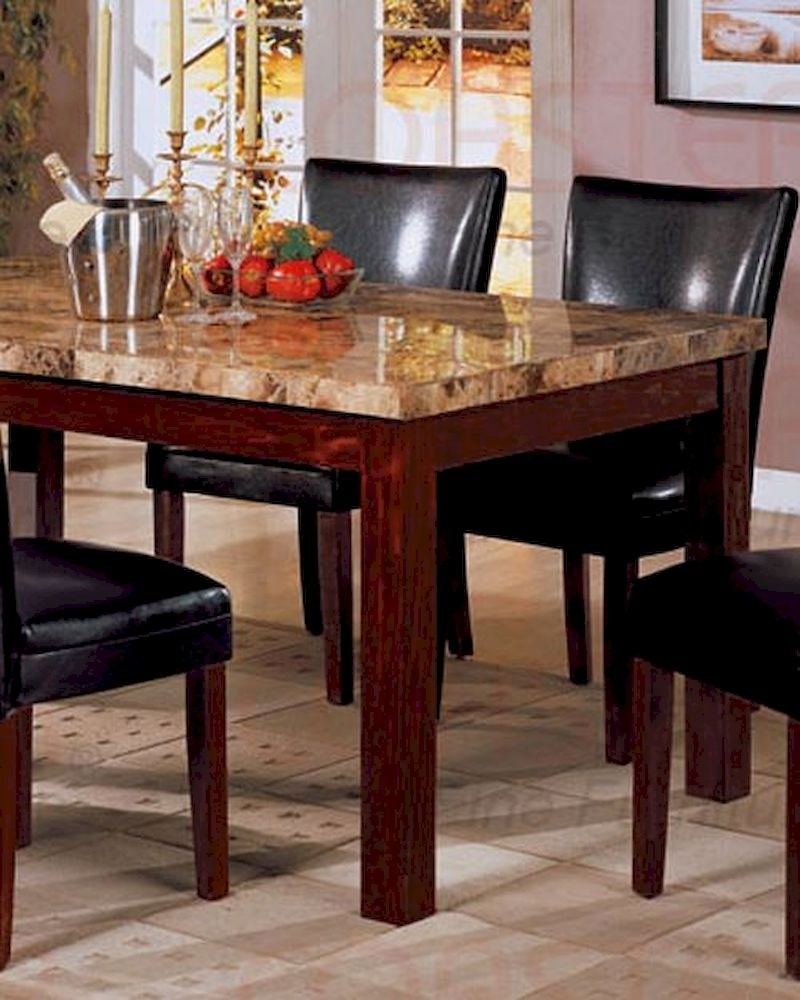 Marble top dining table in rich cherry