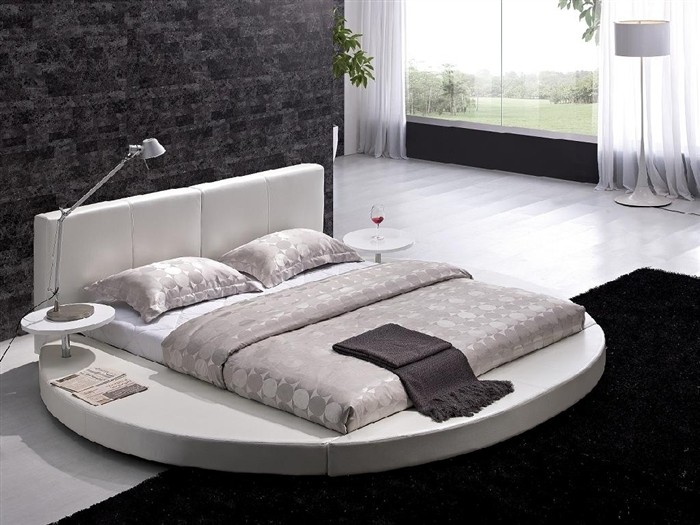 Modern white leather headboard round bed king tos t009 wh