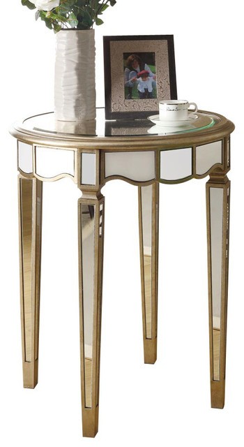 Monarch specialties 24 inch round mirrored accent table in