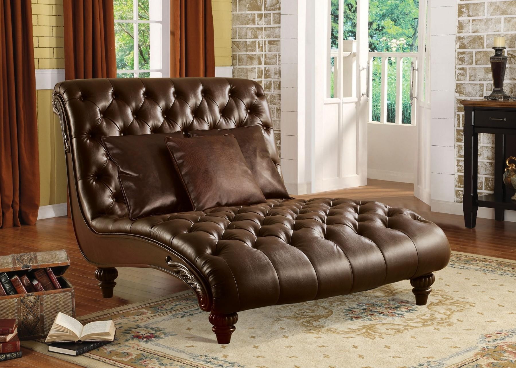 Oversized lounge tufted chaise chocolate brown classic 1