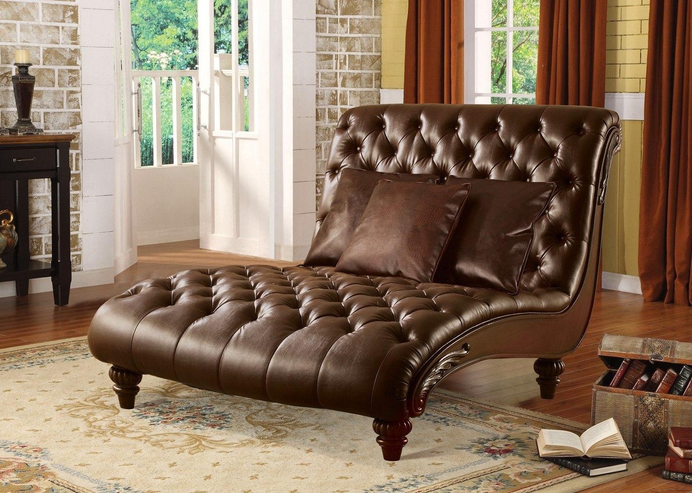 Oversized lounge tufted chaise chocolate brown classic 2