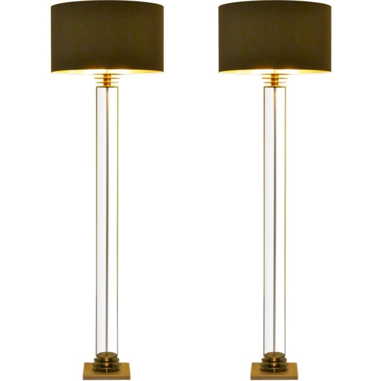Pair custom made glass column floor lamps at 1stdibs