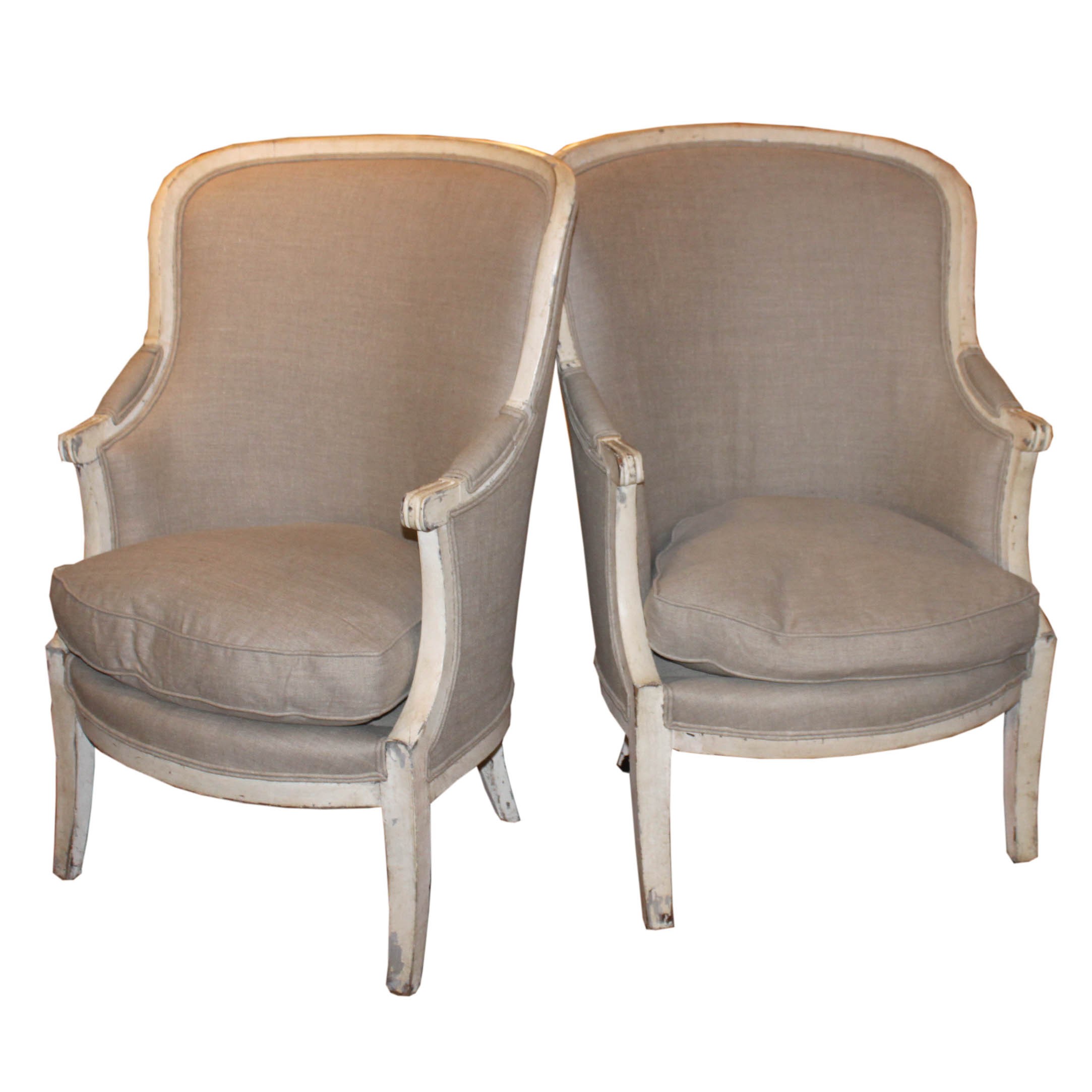 Pair of 19th century french upholstered barrel back chairs