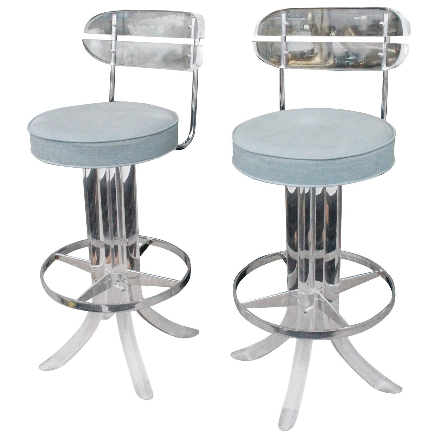 Pair of lucite chrome charles hollis jones hill bar stools