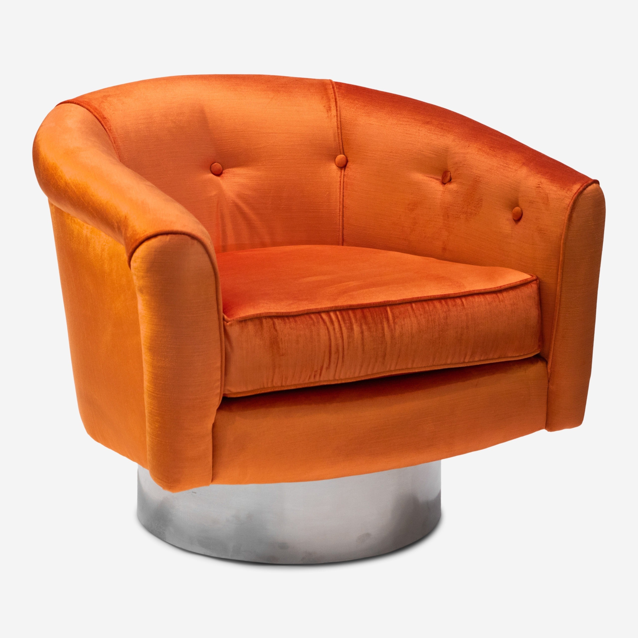 Pair of orange and chrome swivel chairs the silver fund
