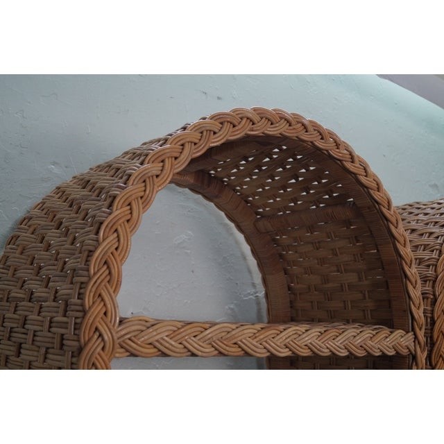 Quality arched top wicker rattan bookcases pair chairish 2