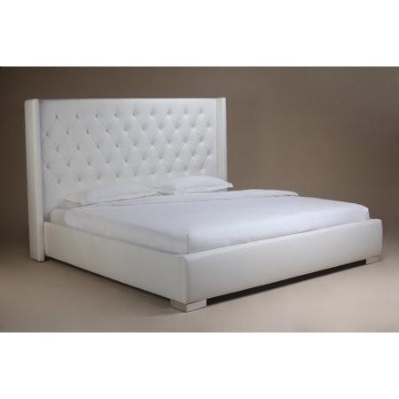 Regal bed faux leather tufted headboard finish white