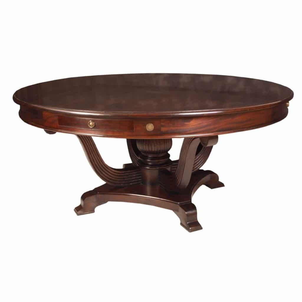 Regency round dining table in mahogany with 4 drawers