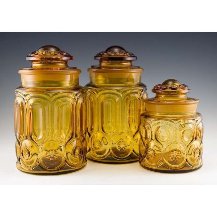 Retro art glass amber moon and star kitchen canister set