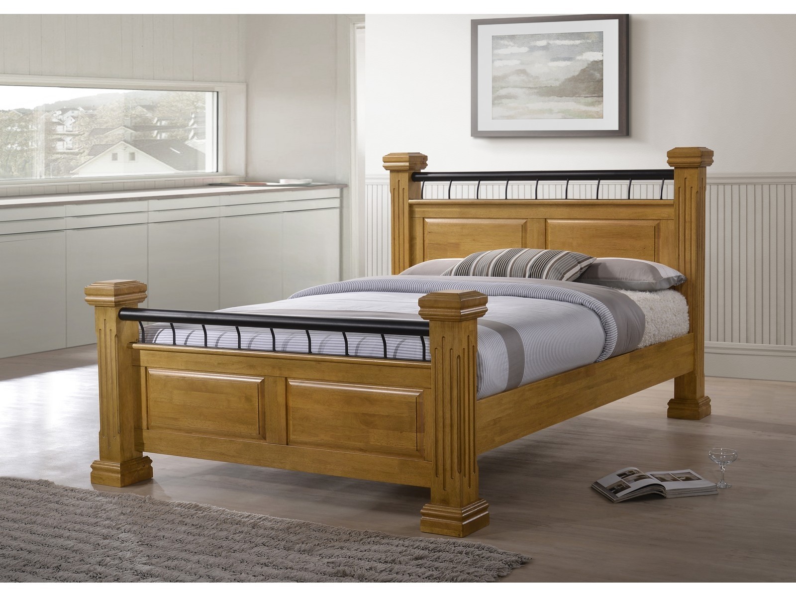 Rolo grande chunky solid wood bed 4 poster light oak