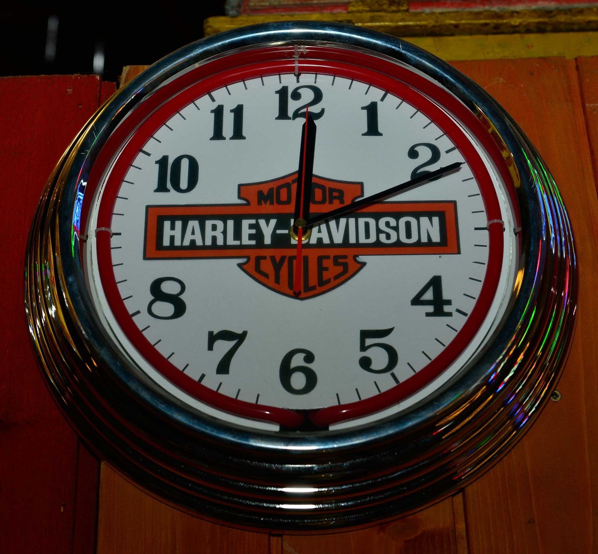 Route 66 store harley davidson neon wall clock white