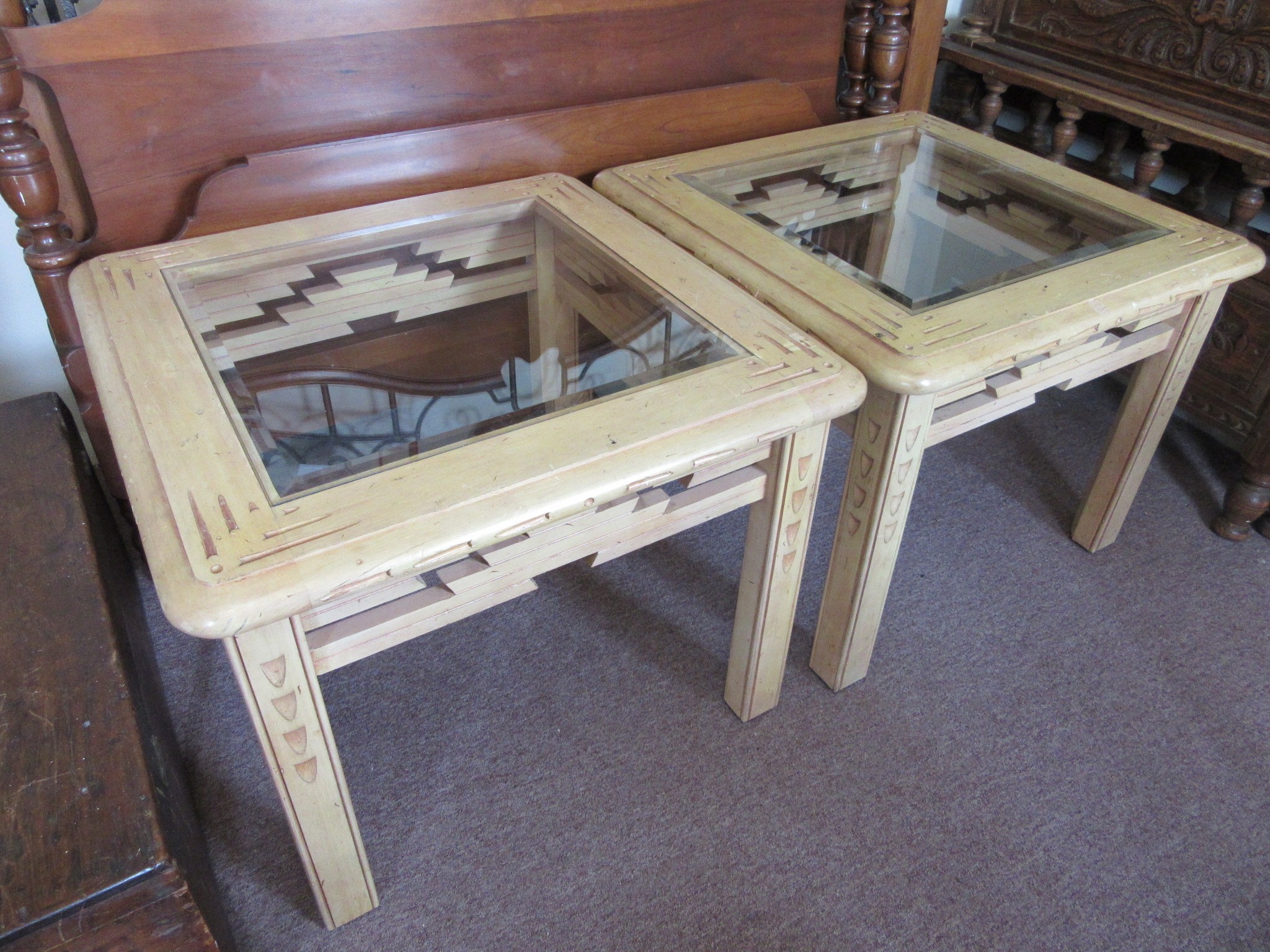 Southwestern style end tables with glass top ryans relics