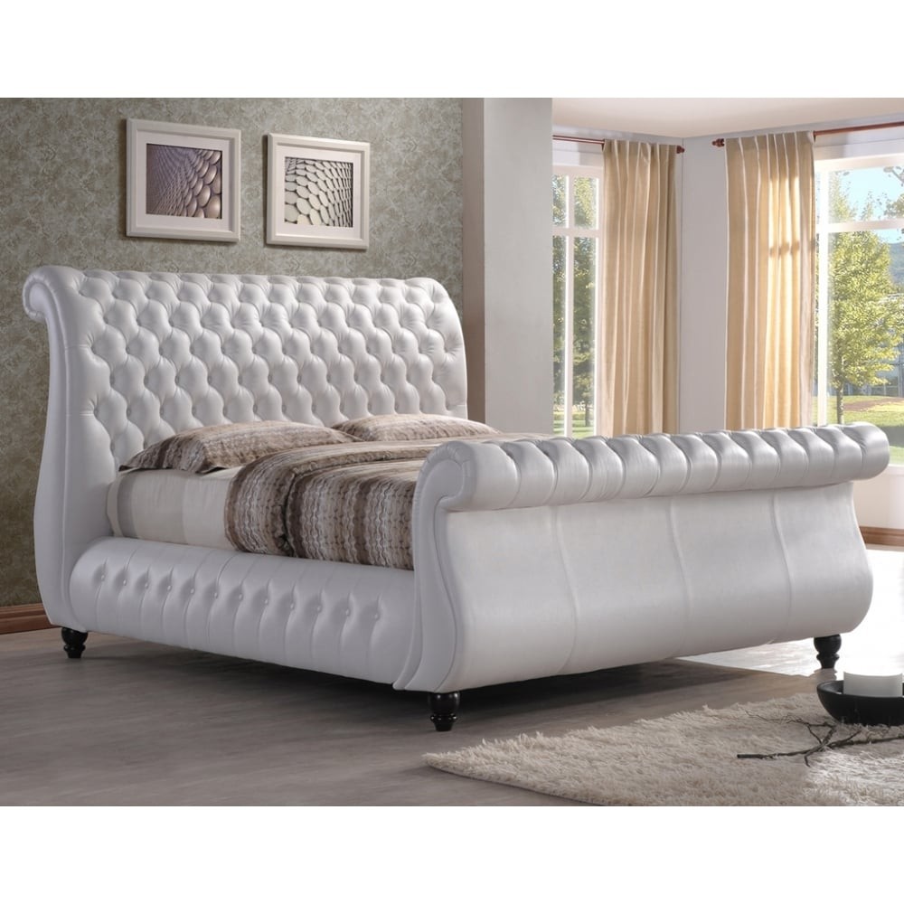 Swan 5ft king size white real leather bed cheapest swan