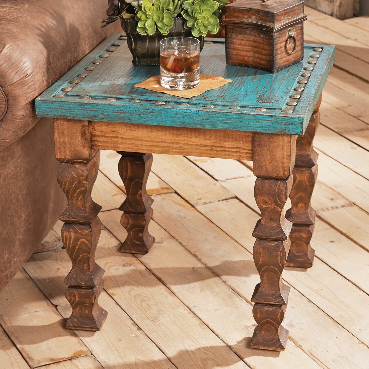 Turquoise silver trails end table