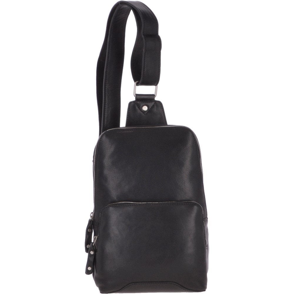 Unisex medium luxury leather sling bag black slingo