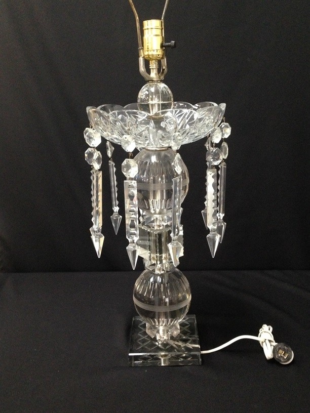 Vintage hand cut lead crystal table lamp with spear prisms