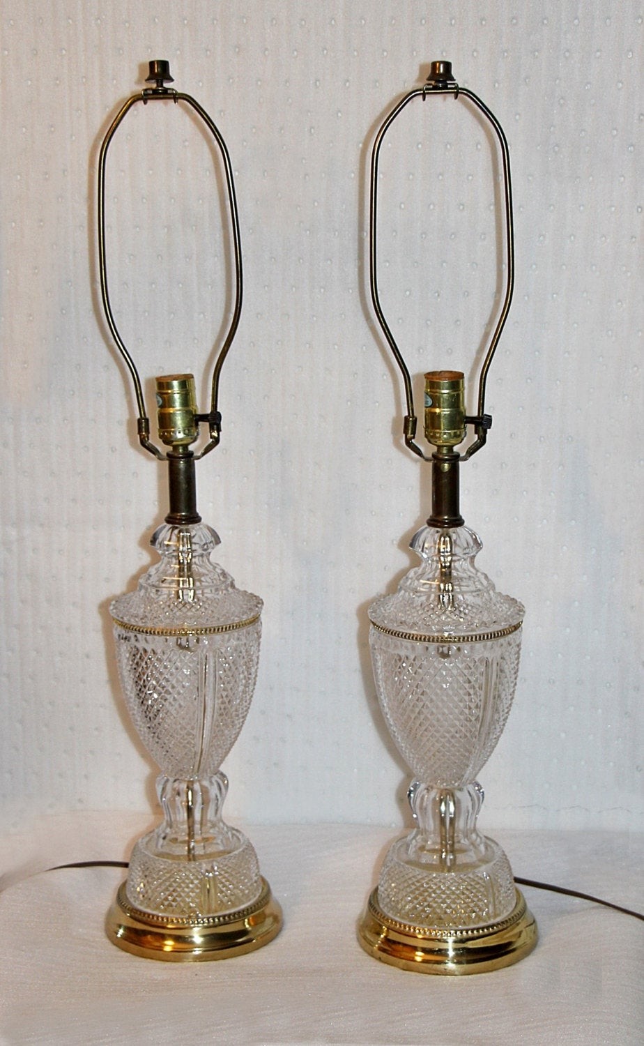 Vintage pair lead crystal brass lamp by queenieseclectic