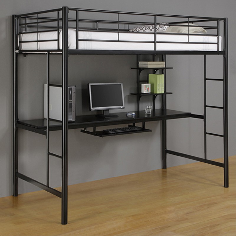 Walker edison metal twin loft bed with computer 1