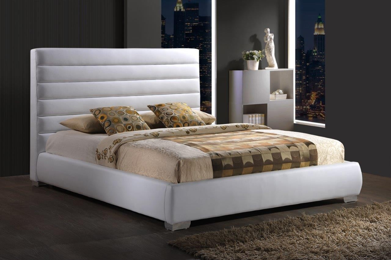 White padded headboard faux leather bed frame king size 5ft
