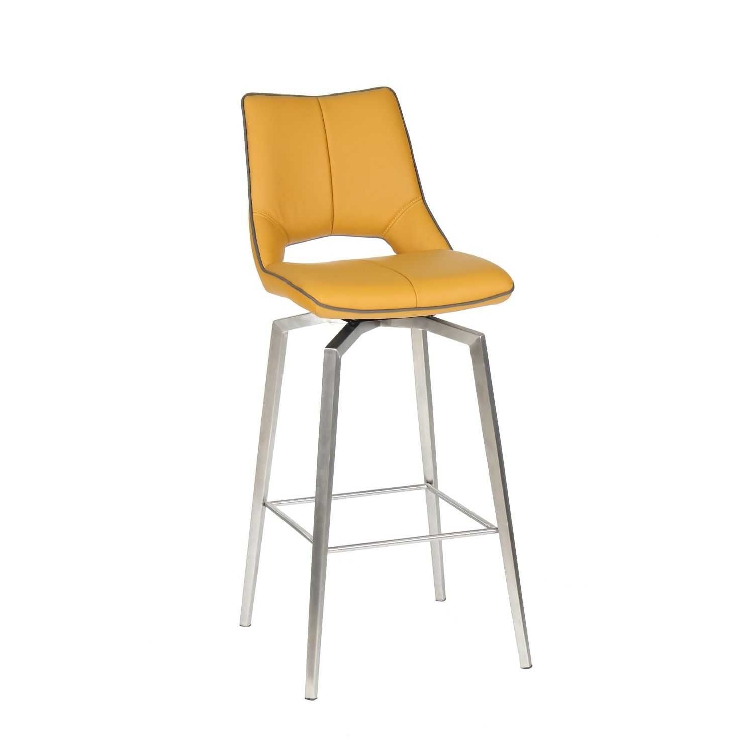 Yellow leather kitchen bar stool stainless steel frame