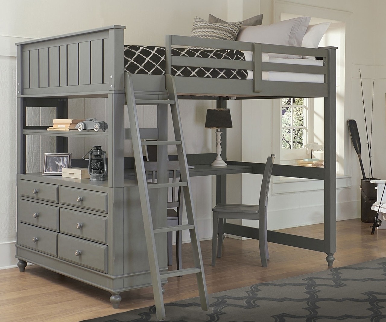 2045 full size loft bed with desk lakehouse collection 1