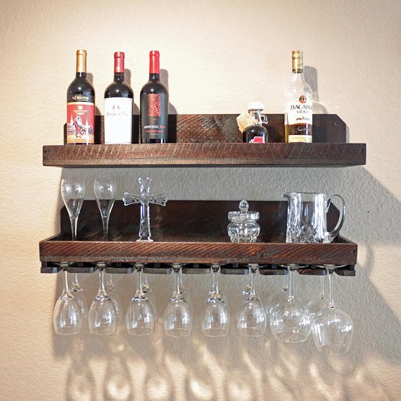 32 rustic wine rack shelf hanging stemware glass