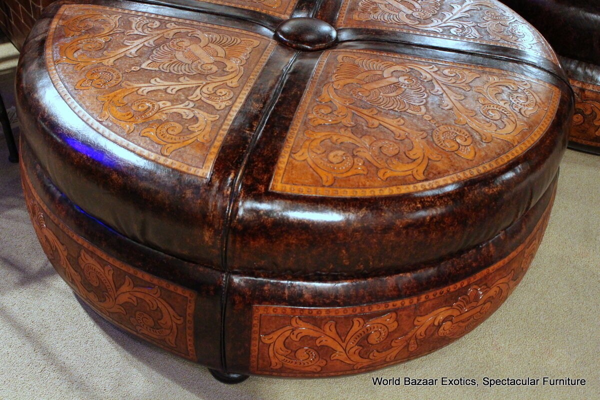 45 round ottoman cocktail table amazing carvings hand 1