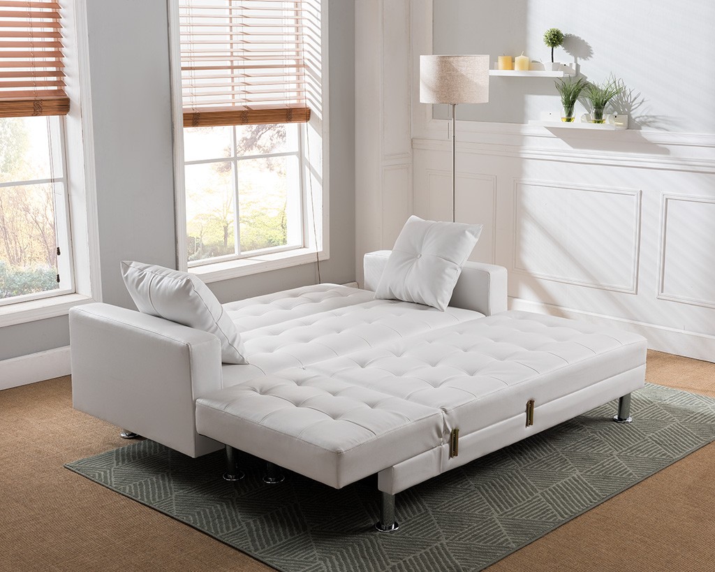 8036 white tufted faux leather sectional sofa bed 8036 wh