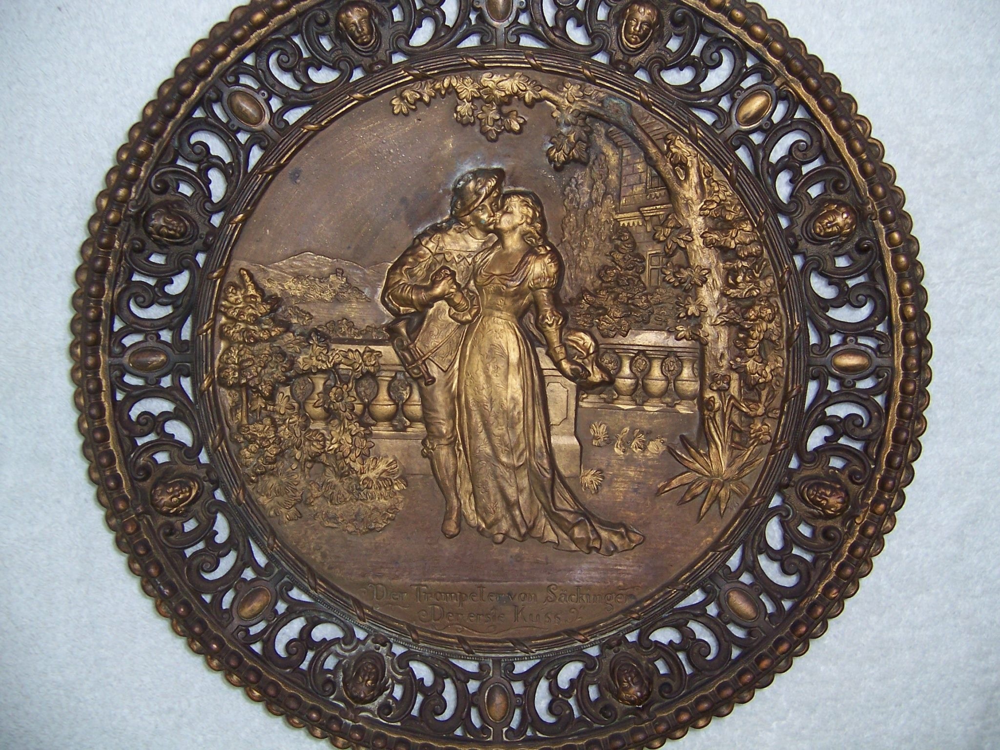 Antique solid brass wall decor plate from germany