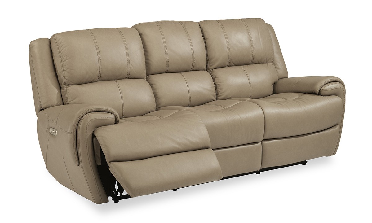 Beckham taupe power reclining leather sofa the dump luxe