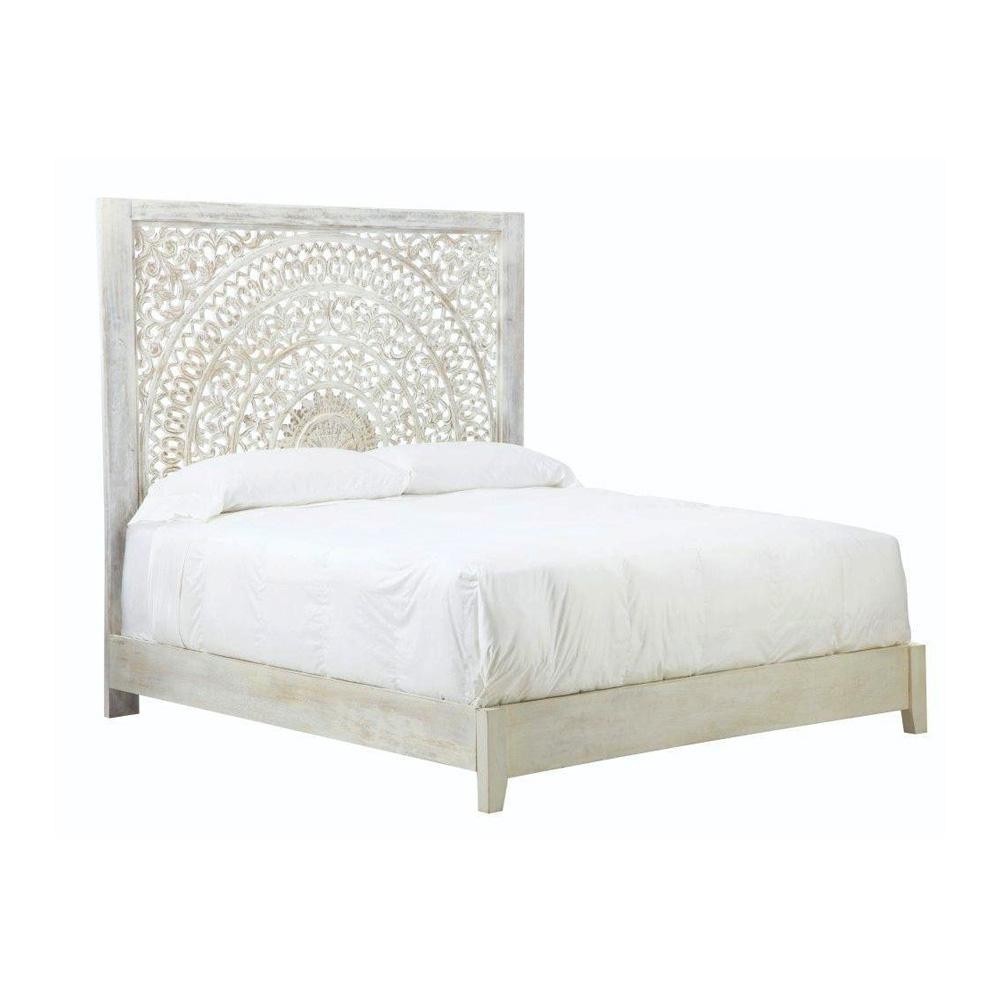 Bed headboard platform solid mango wood white home bedroom
