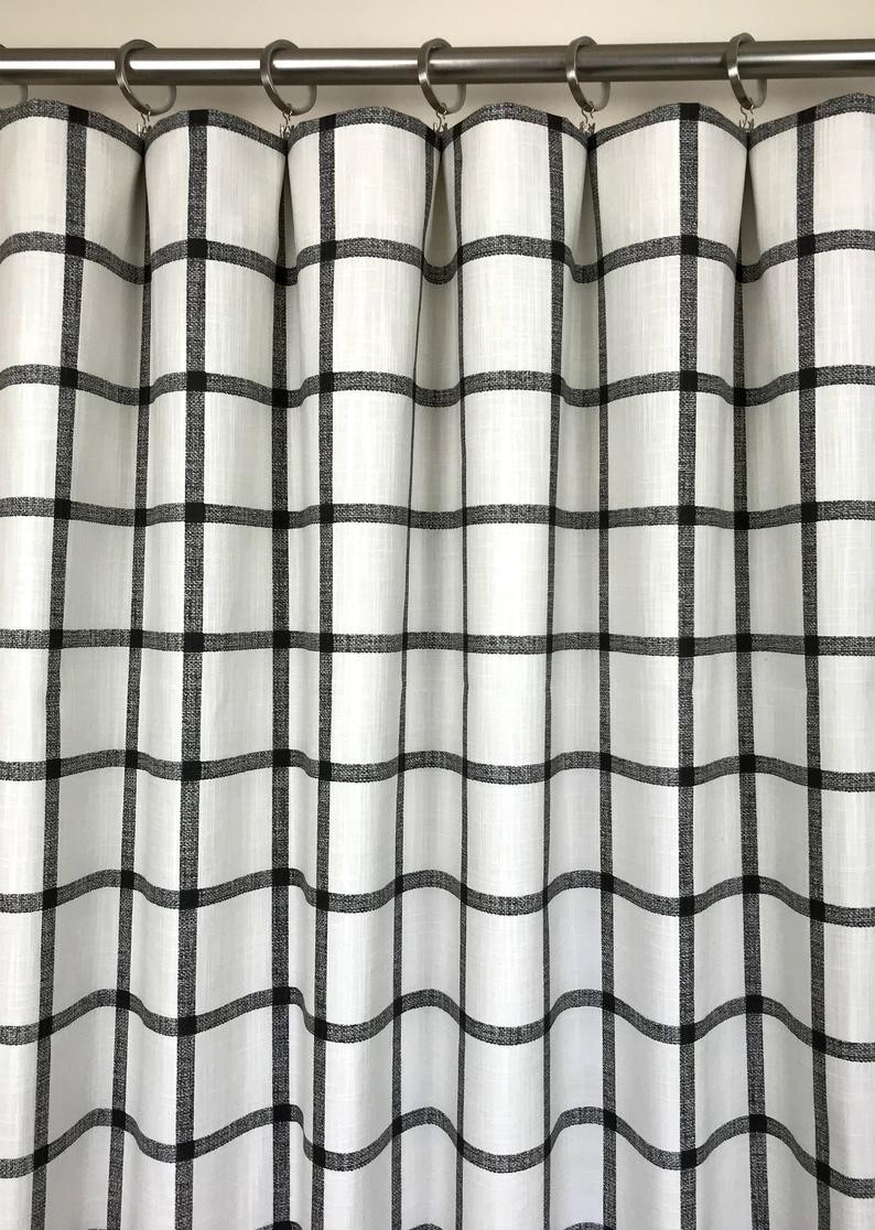Black and white plaid slub rod pocket curtains aaron ink