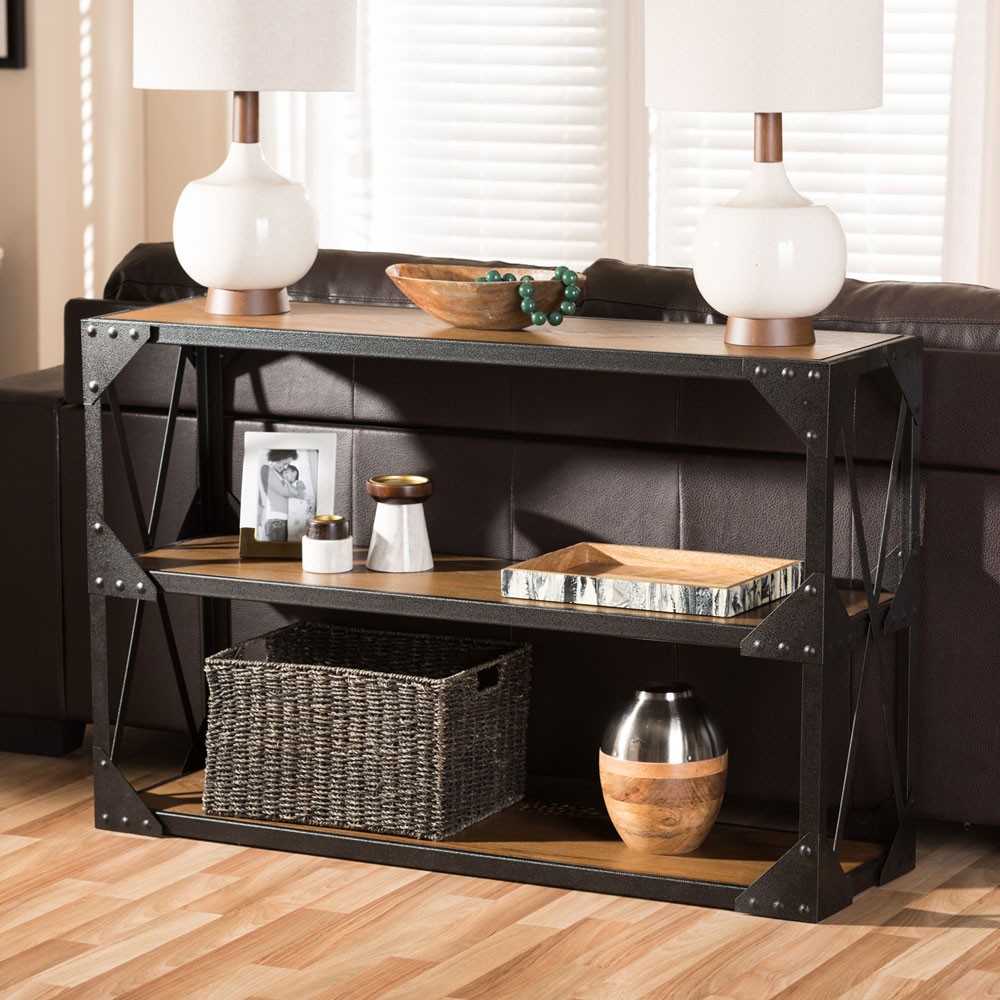 Black iron wood console table modern furniture
