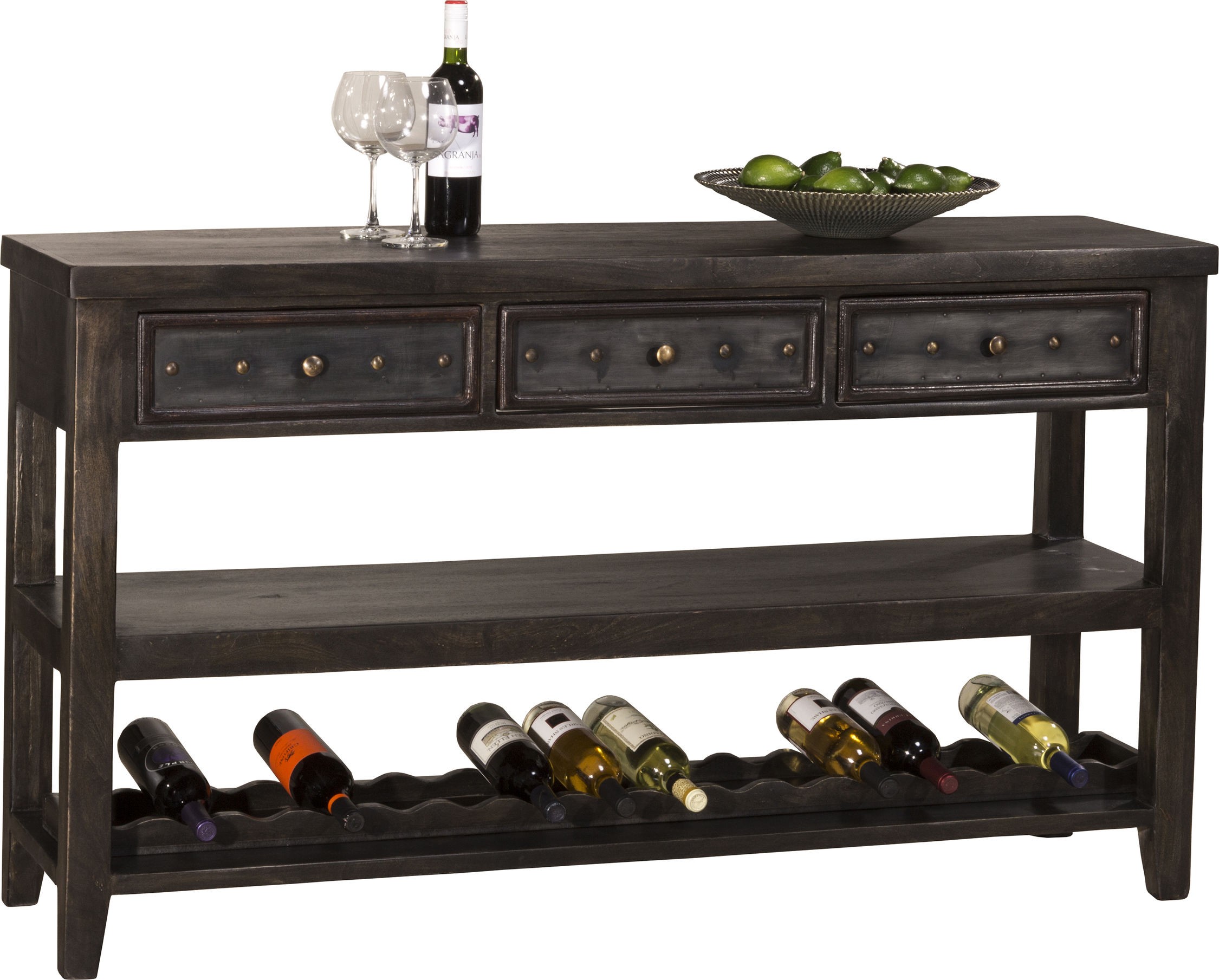 Bolt sofa table with wine rack hedgeapple