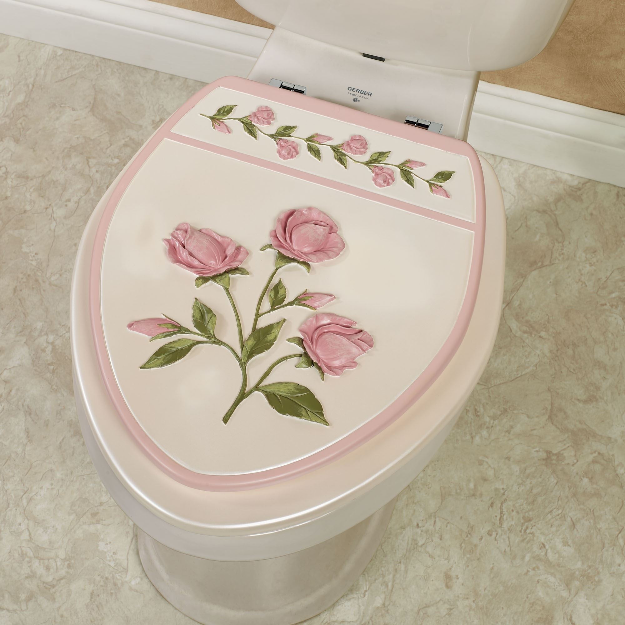 Bridal rose floral elongated toilet seat