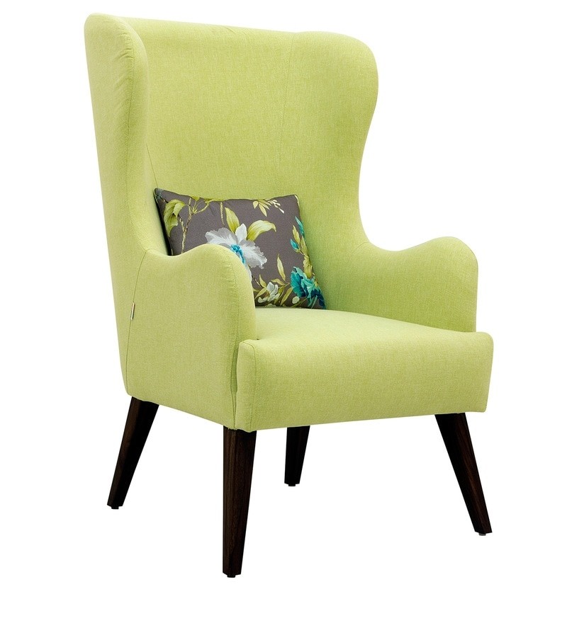 Buy cecelia wing chair in lime green colour with cushion