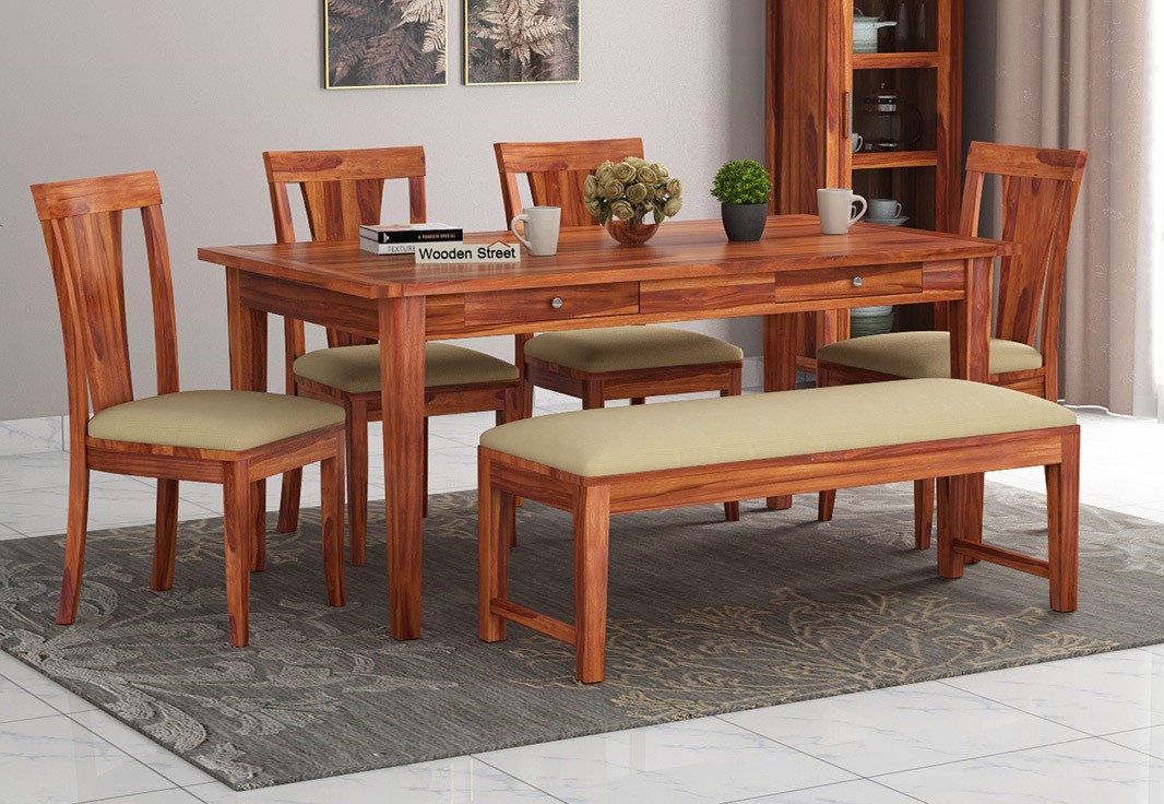 Buy mcbeth storage 6 seater dining table set with bench