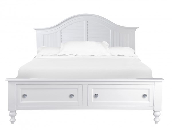Cape maye white wood queen panel storage bed w curved
