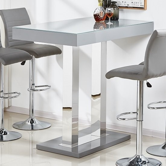 Caprice glass bar table in grey high gloss and stainless